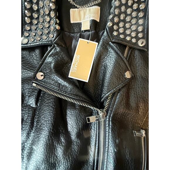 NWT Michael Michael Kors Black Faux Leather moto jacket Women's size L - Picture 4 of 16